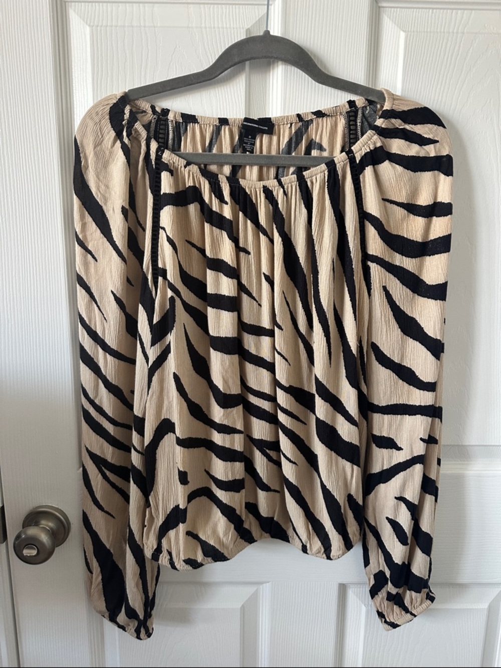 INC Beige and Black Zebra-Print Off-Shoulder Top